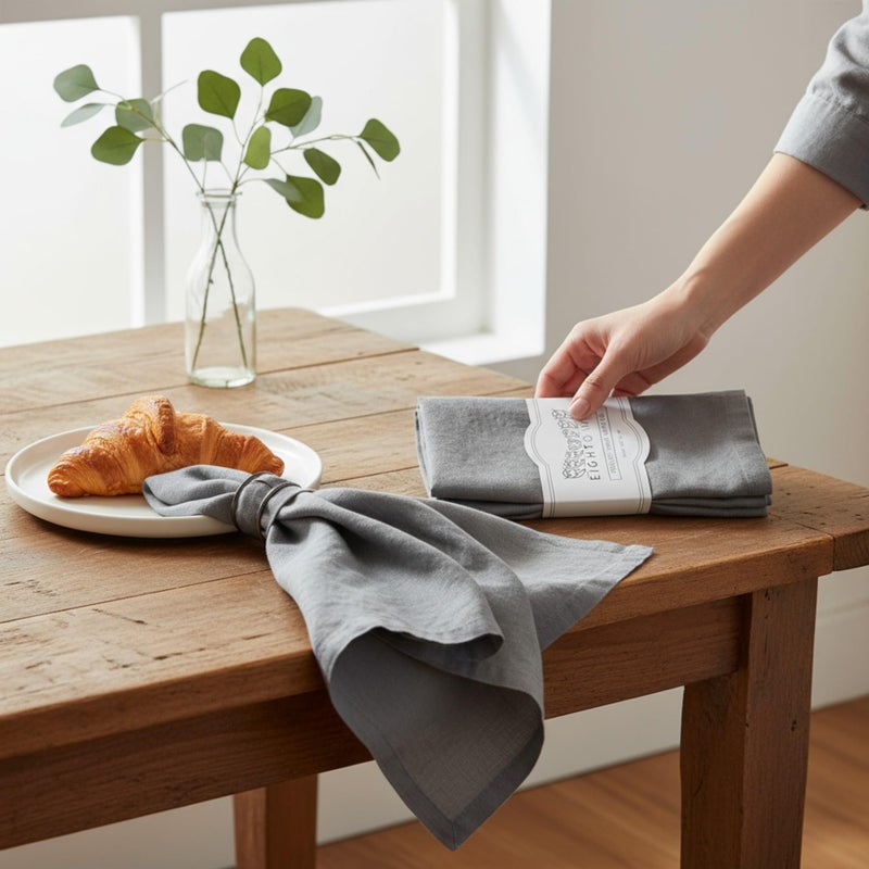 Eight Owls Linen Napkins â€“100% French Flax â€“ Stonewashed Pure Linen Cloth Napkins - Size 18 Inch x 18 Inch â€“ Set of 4 (Mid Gray) - Image 2